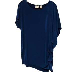 Blue Gathered Short Sleeve Blouse, Size 12